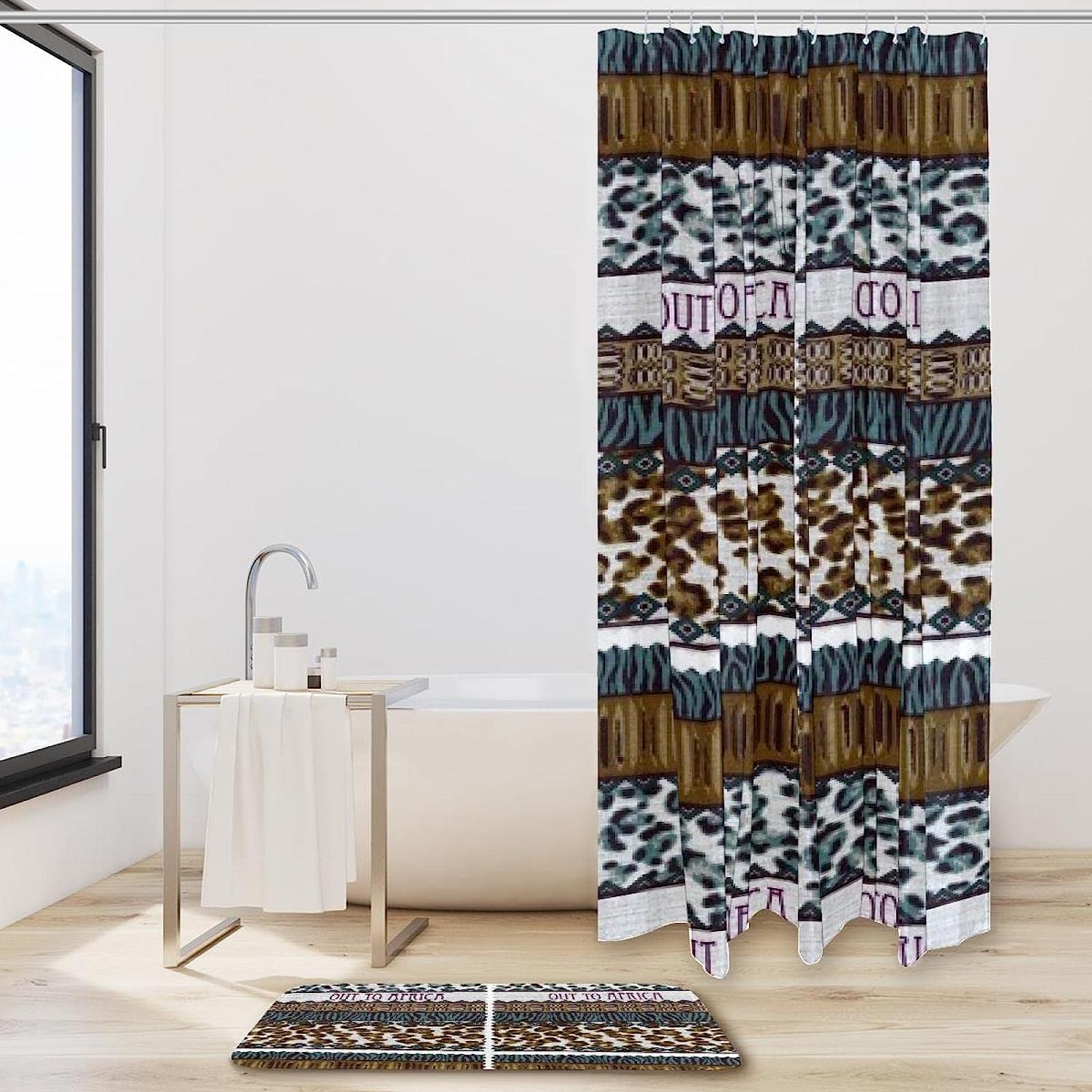 Plush Leopard Fabric Printed Bathroom Tub Set With Waterproof Fabric Shower Curtain - Image 2