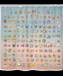 Pokemon Shower Curtain with Funny Gamer Bathroom Decor 
