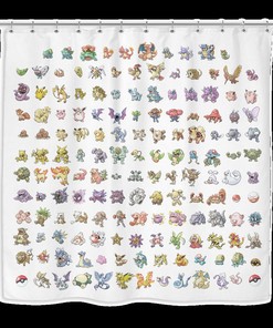Pokemon Shower Curtain with Funny Gamer Bathroom Decor