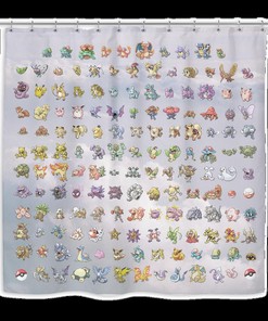 Pokemon Shower Curtain with Funny Gamer Bathroom Decor 