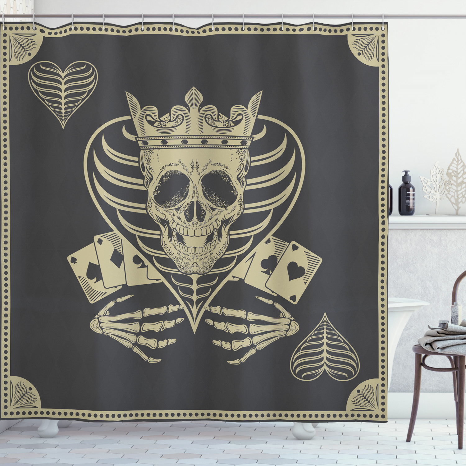 Poker Cards Skull Vector Print Shower Curtain for a Unique and Modern Look