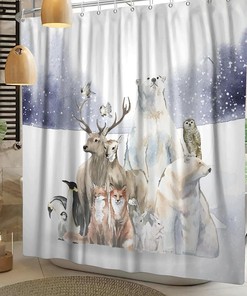 Polar Animals Shower Curtain, Winter Wildlife Kids Bathroom Decor