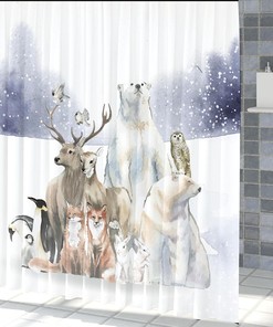 Polar Animals Shower Curtain, Winter Wildlife Kids Bathroom Decor