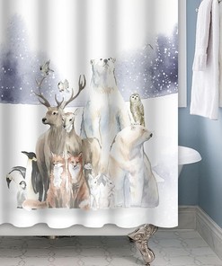 Polar Animals Shower Curtain, Winter Wildlife Kids Bathroom Decor