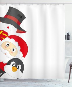 Polar Bear And Red Green Stripes Christmas Shower Curtain