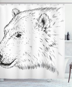 Polar Bear Face Sketchy Print Animal Shower Curtain For Bathroom Decor