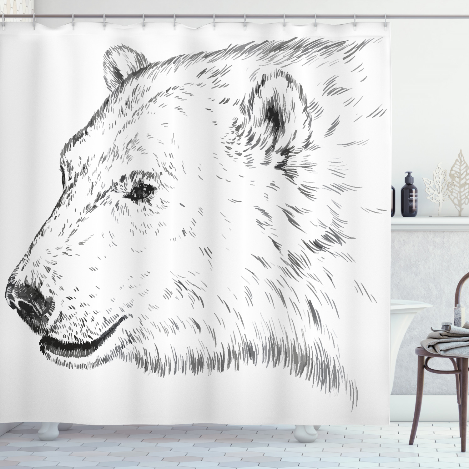 Polar Bear Face Sketchy Print Animal Shower Curtain For Bathroom Decor - Image 3
