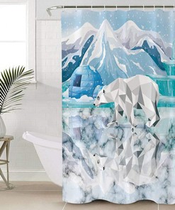 Polar Bear Glacier Reflection on Marble Geometry Shower Curtain for Nature Lovers