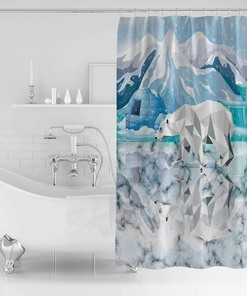 Polar Bear Glacier Reflection on Marble Geometry Shower Curtain for Nature Lovers