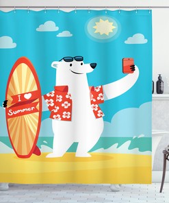 Polar Bear Selfie Surf Printed Shower Curtain for Kid's Bathroom Decor- Waterproof and Novelty 