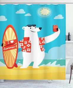 Polar Bear Selfie Surf Printed Shower Curtain for Kid's Bathroom Decor- Waterproof and Novelty