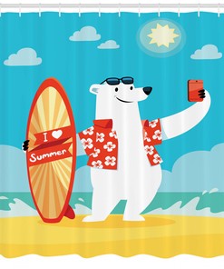 Polar Bear Selfie Surf Printed Shower Curtain for Kid's Bathroom Decor- Waterproof and Novelty