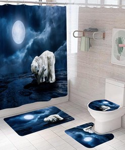 Polar Bear and Full Moon Waterproof Shower Curtain for a Winter Wonderland Bathroom
