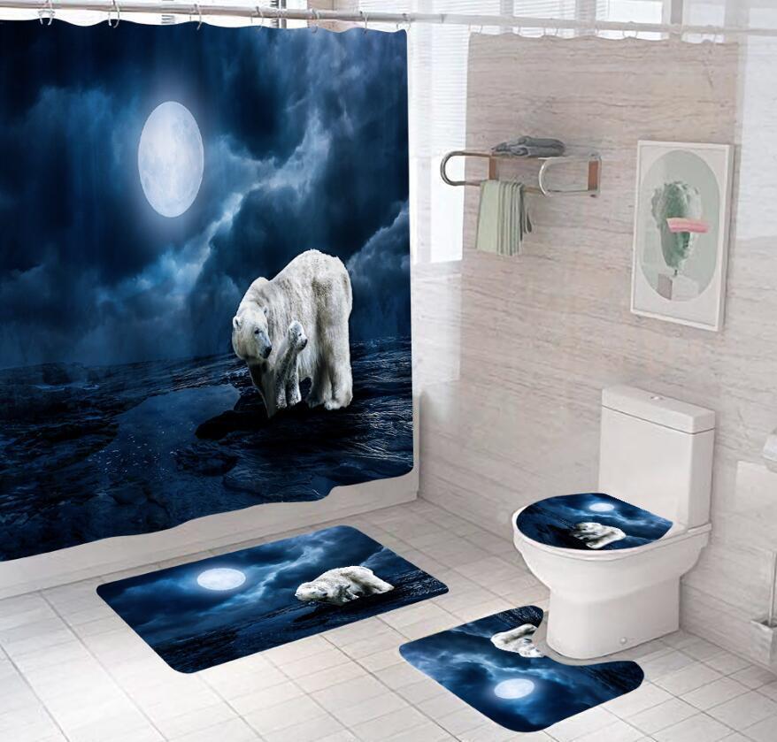 Polar Bear and Full Moon Waterproof Shower Curtain for a Winter Wonderland Bathroom