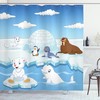 Polar Bears, Seals, Penguins White Shower Curtain, Cute and Fun Print for Arctic Lovers