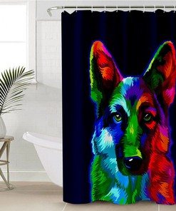 Police Dog Black Watercolor Shower Curtain, Cute Bathroom Accessory