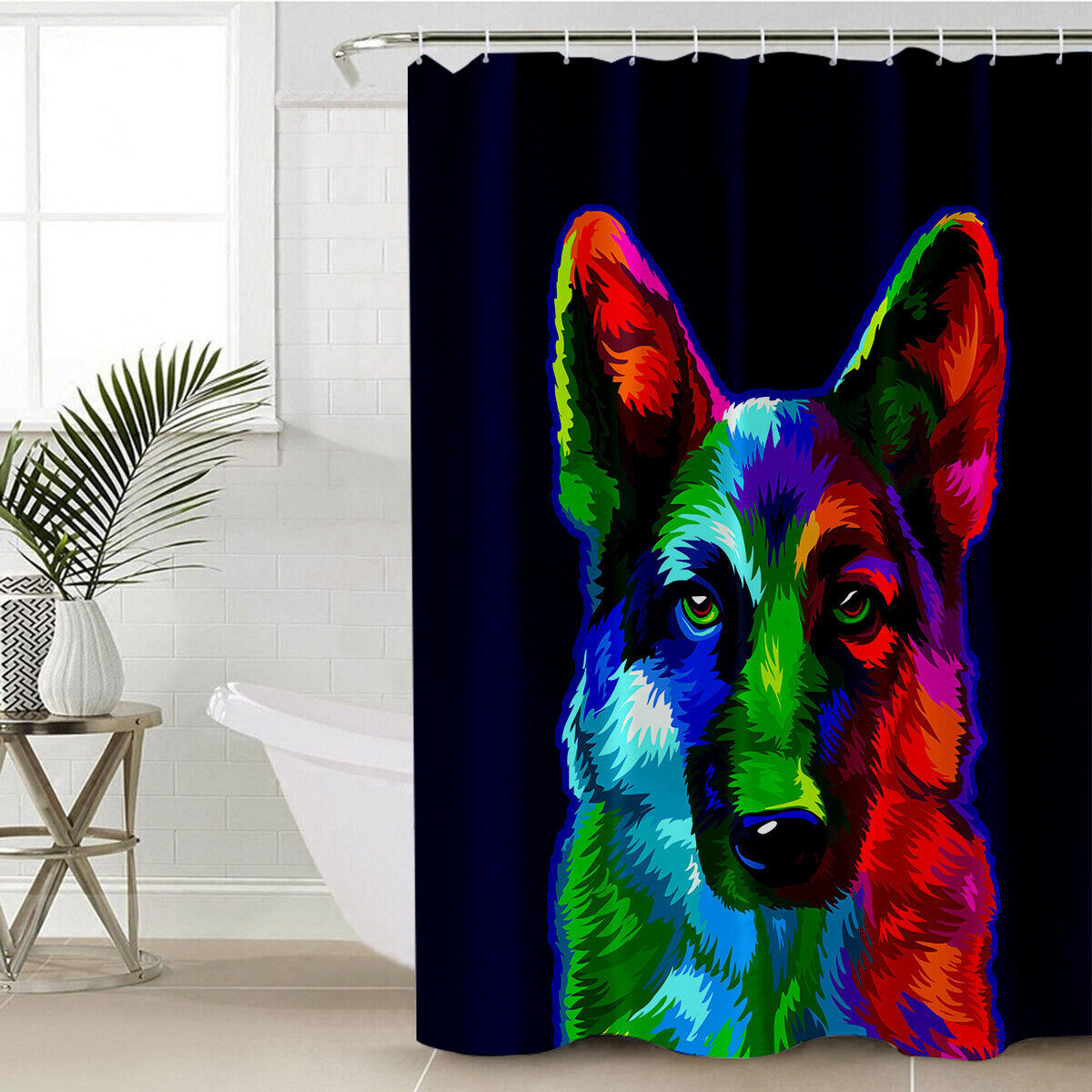 Police Dog Black Watercolor Shower Curtain, Cute Bathroom Accessory