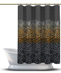 Polka Dot Border Yellow Shower Curtain, Geometric Waterproof Fabric Bathroom Decor