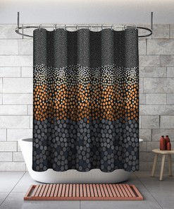 Polka Dot Border Yellow Shower Curtain, Geometric Waterproof Fabric Bathroom Decor