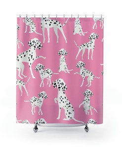 Polka Dot Pattern Dalmatian Puppy Dog Shower Curtain For Eclectic Kitschy Bathroom Kids Girls Disney Lovers Room