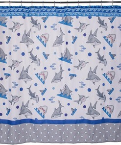 Polka Dot Printed Shower Curtain With Fish And Shark For A Unique And Whimsical Bathroom Design