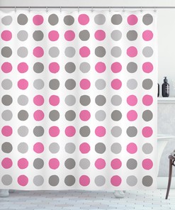 Polka Dots Motifs Geometric Pattern Shower Curtain For Modern Bathroom Decor
