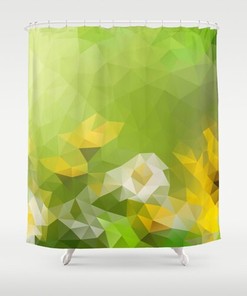 Poly Art Triangle Green Geometric Shower Curtain, Abstract Mosaic Pattern Bathroom Decor With Modern Print