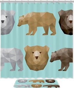 Polygonal Bear Shower Curtain - Modern Animal Bathroom Decor