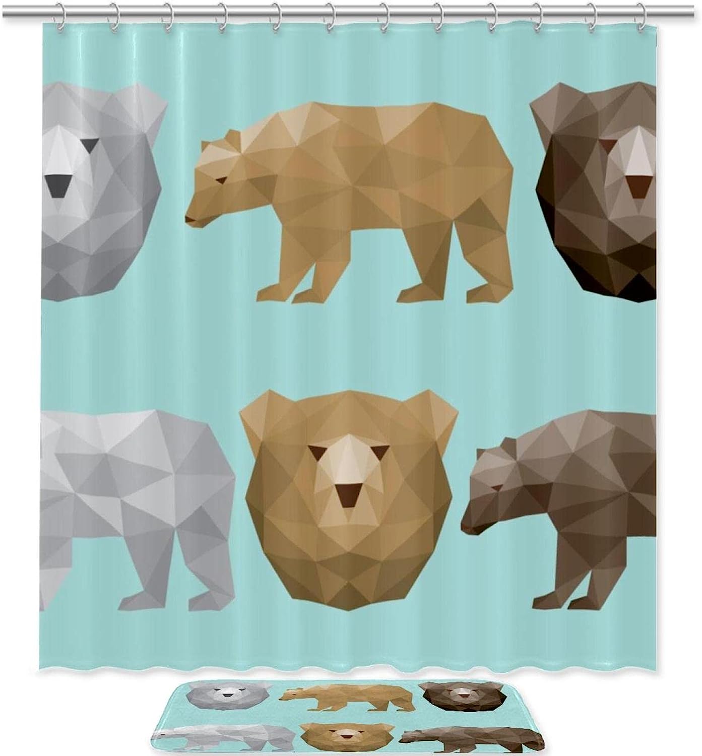 Polygonal Bear Shower Curtain - Modern Animal Bathroom Decor