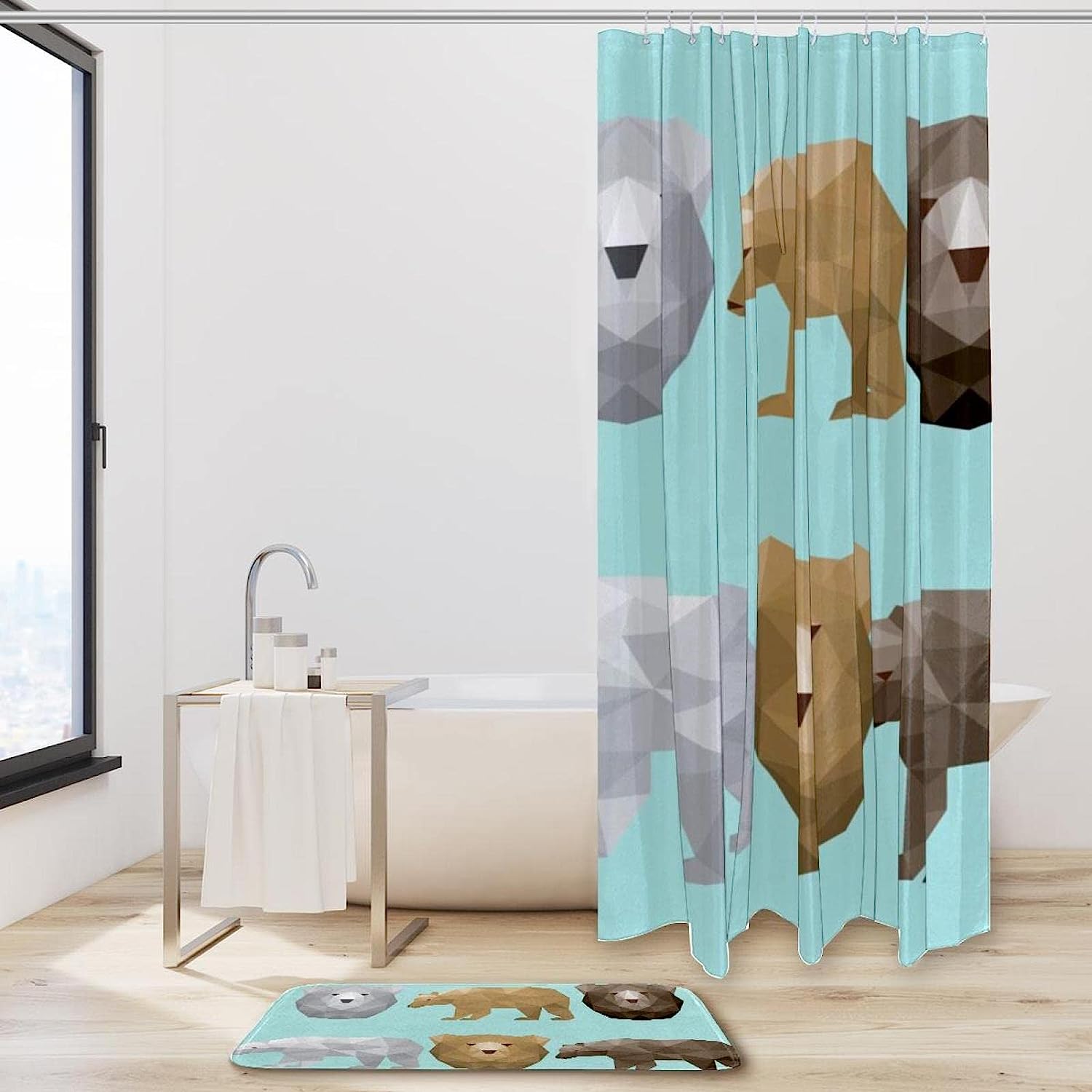 Polygonal Bear Shower Curtain - Modern Animal Bathroom Decor