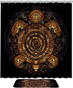 Polynesian Sea Turtle Shower Curtain - Tribal Oceanic Bathroom Decor 