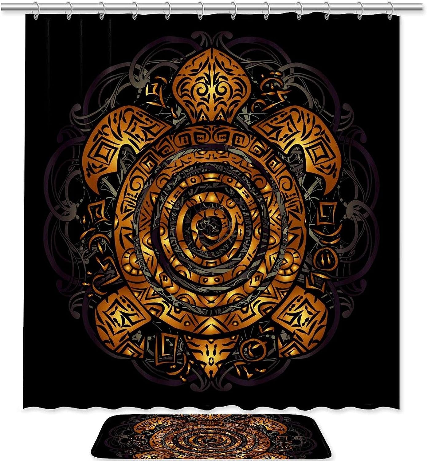 Polynesian Sea Turtle Shower Curtain - Tribal Oceanic Bathroom Decor