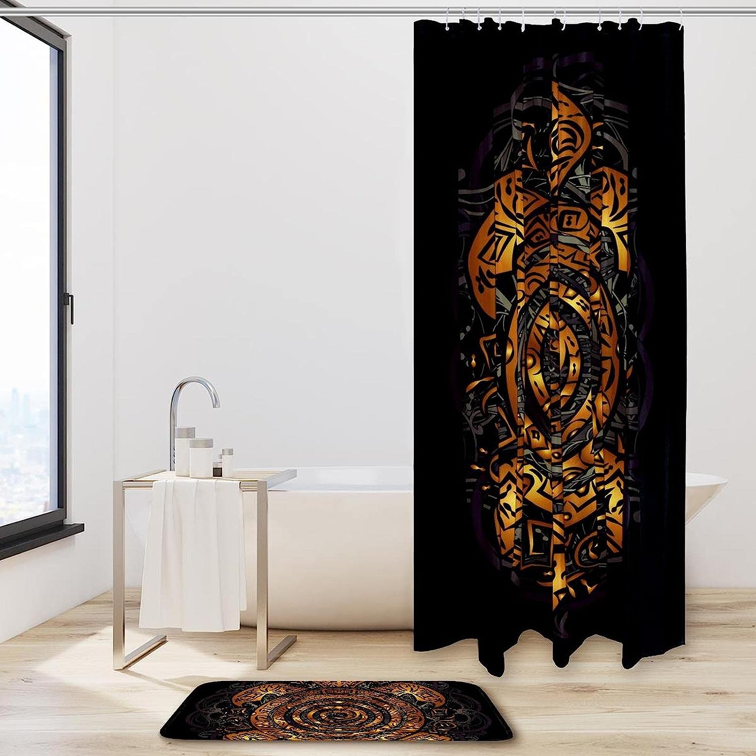 Polynesian Sea Turtle Shower Curtain - Tribal Oceanic Bathroom Decor