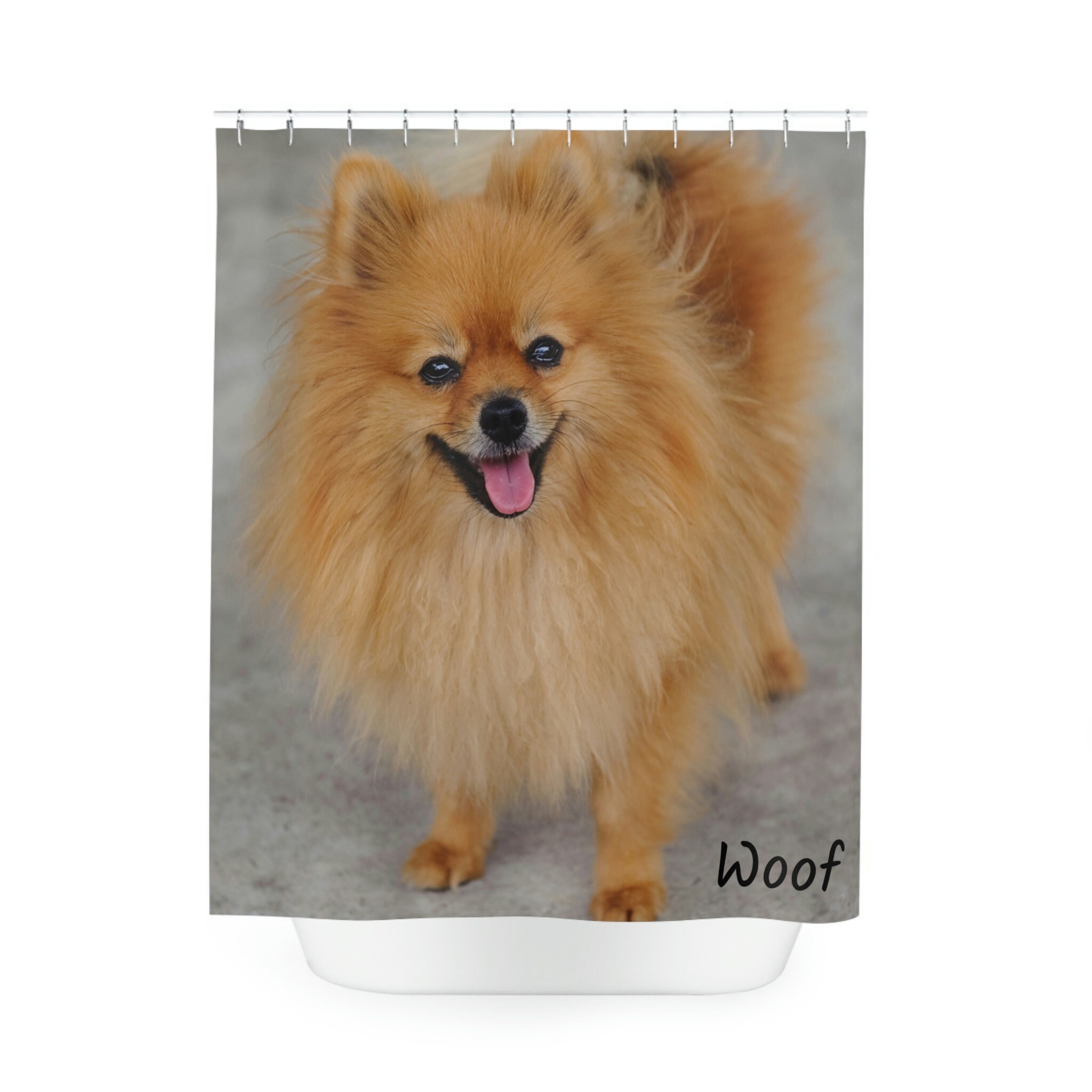 Pomeranian Woof Dog Shower Curtain - Cute Pet Bathroom Decor