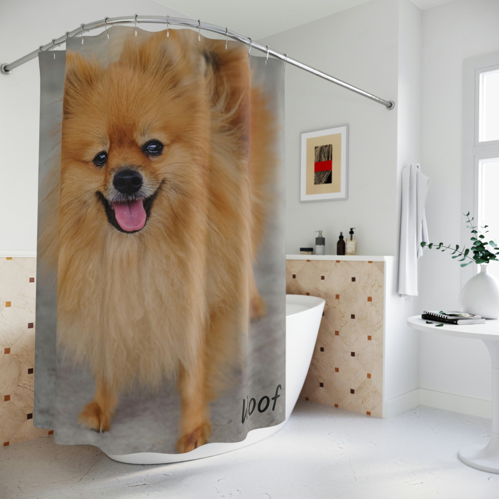Pomeranian Woof Dog Shower Curtain - Cute Pet Bathroom Decor