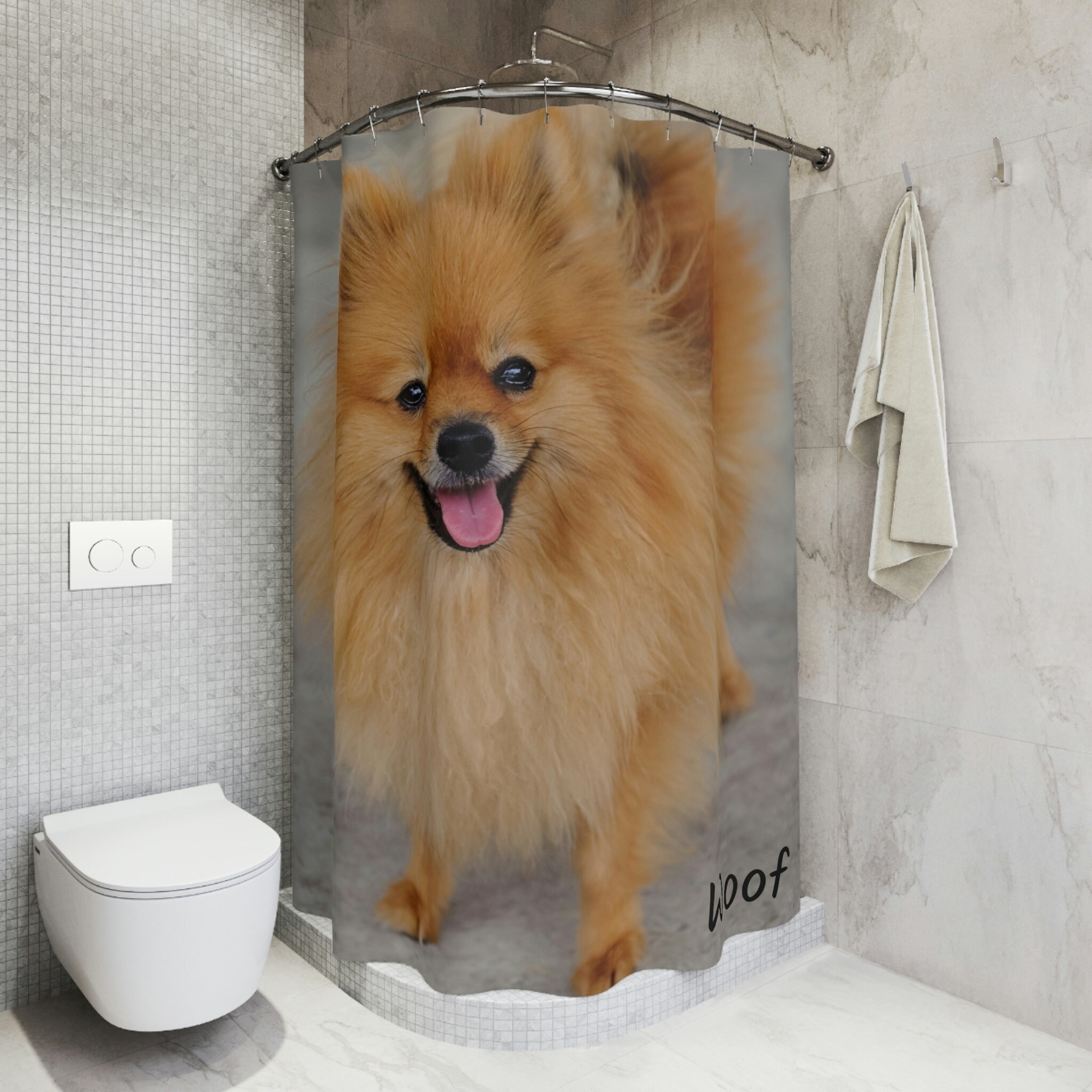 Pomeranian Woof Dog Shower Curtain - Cute Pet Bathroom Decor
