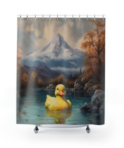 Pond Scene Shower Curtain Featuring Rubber Duck