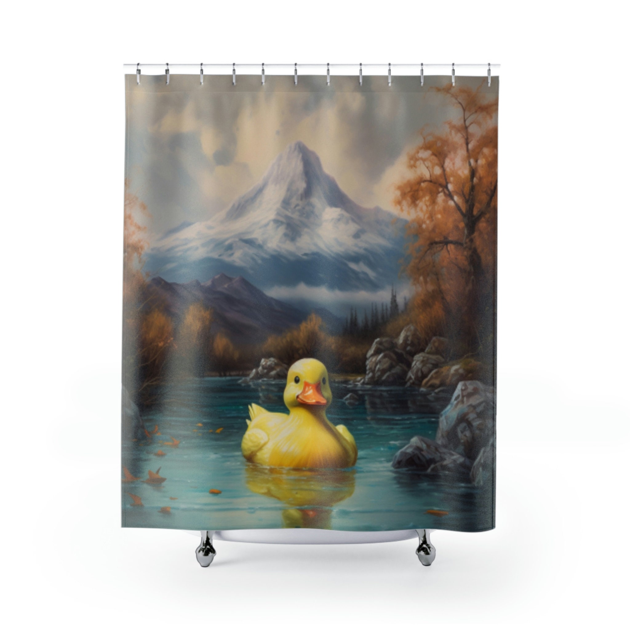 Pond Scene Shower Curtain Featuring Rubber Duck