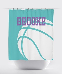Pool And Amethyst Monogrammed Basketball Shower Curtain For Boys And Girls