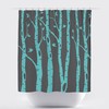 Pool Colored Birch Tree Shower Curtain With Charcoal And Grey Birds Print, Home Decor