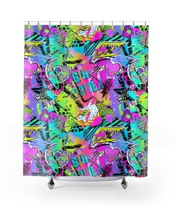 Pop Art Kawaii Shower Curtain, Modern Bathroom Decor with Unique and Cool Design