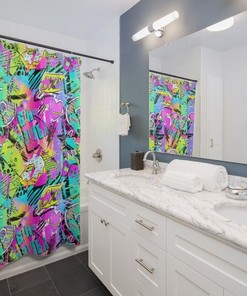 Pop Art Kawaii Shower Curtain, Modern Bathroom Decor with Unique and Cool Design