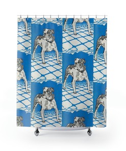 Pop Art Style Bulldog 1912 Jung Blue Dog Quality Made Wedding Gift Couple Unique Shower Curtain 