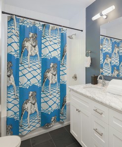 Pop Art Style Bulldog 1912 Jung Blue Dog Quality Made Wedding Gift Couple Unique Shower Curtain