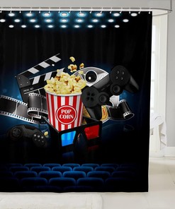 Popcorn Gaming Film Shower Curtain - for Kids, Teens and Adults