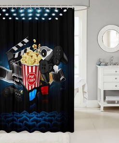 Popcorn Gaming Film Shower Curtain - for Kids, Teens and Adults
