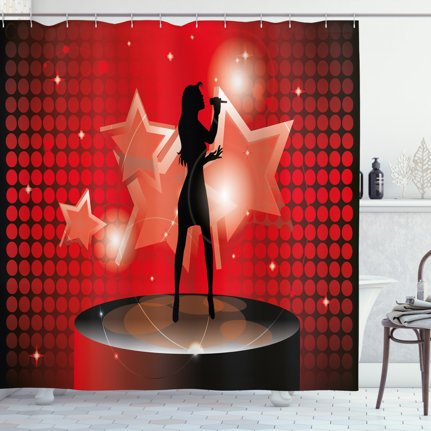 Popstar Party Shower Curtain with Woman Singer Star Print for Bathroom