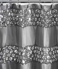 Popular Bath Modern Silver Glamorous Fabric Shower Curtain with Bling Design 