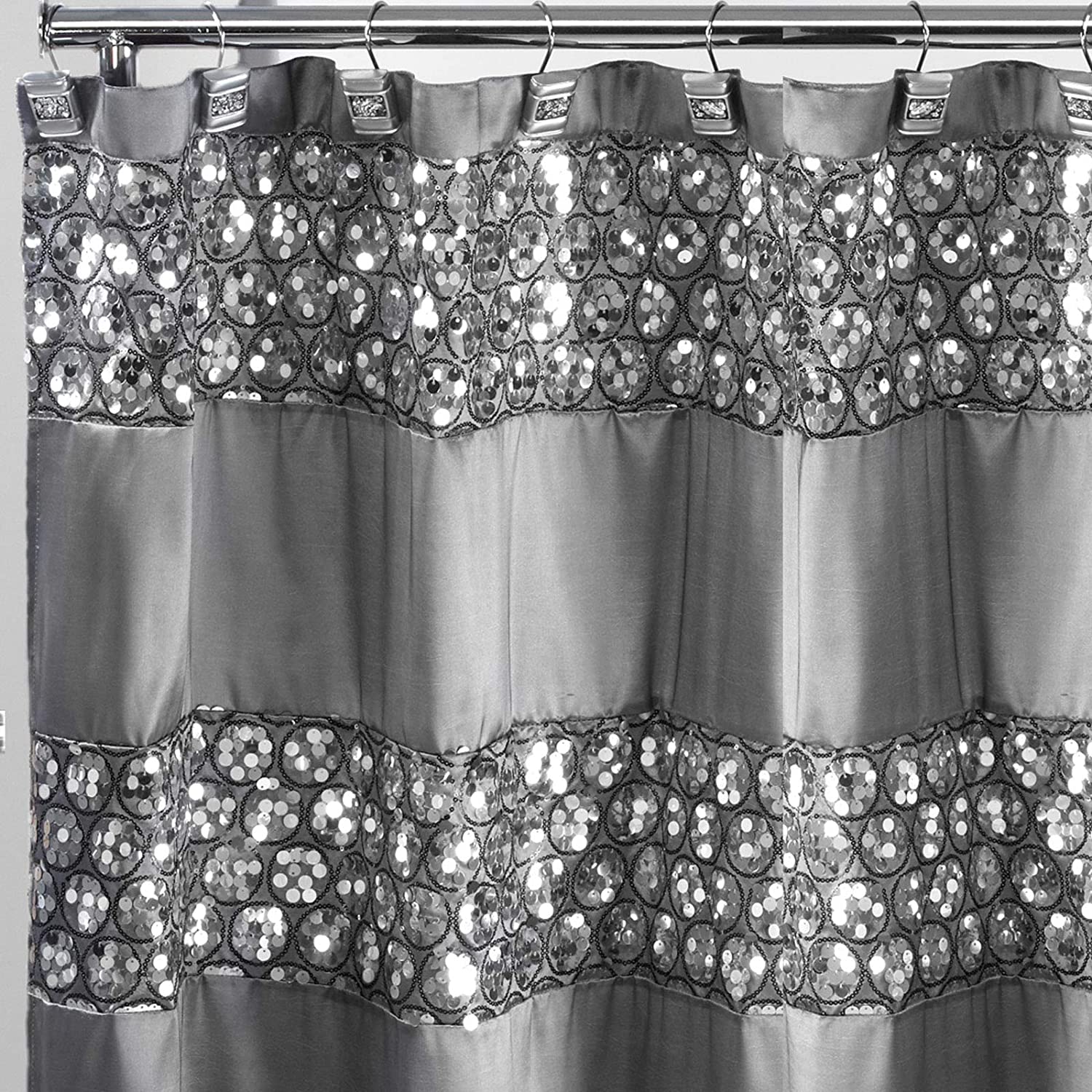 Popular Bath Modern Silver Glamorous Fabric Shower Curtain with Bling Design