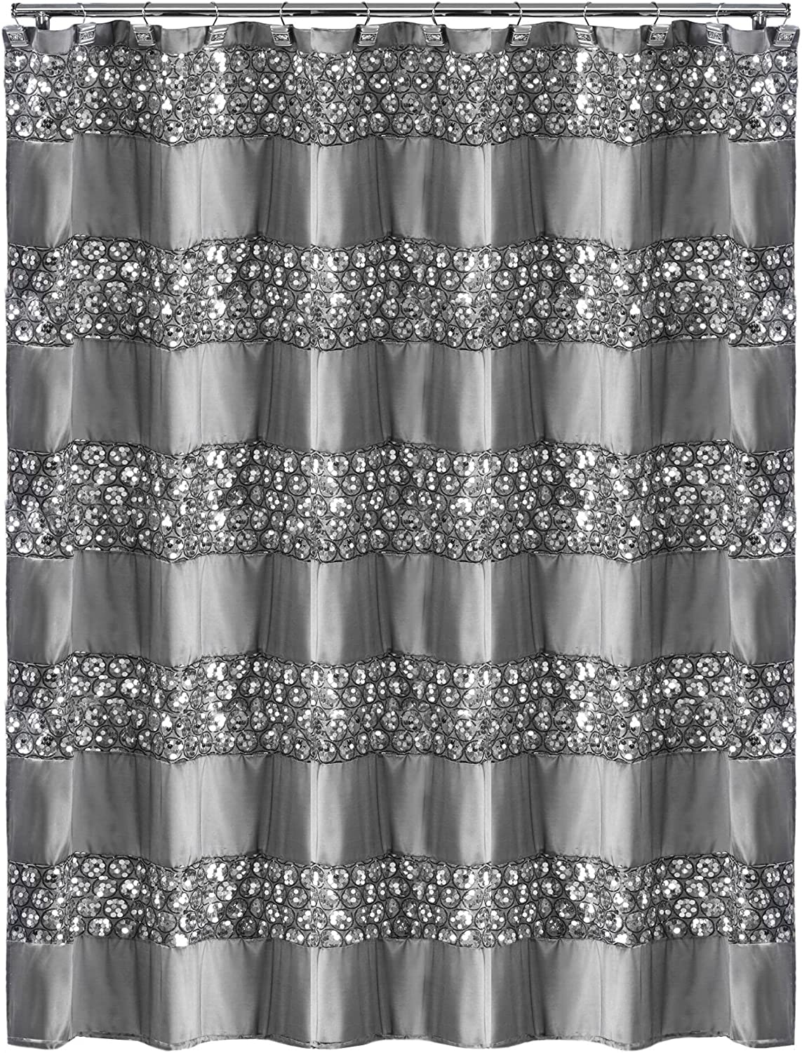 Popular Bath Modern Silver Glamorous Fabric Shower Curtain with Bling Design